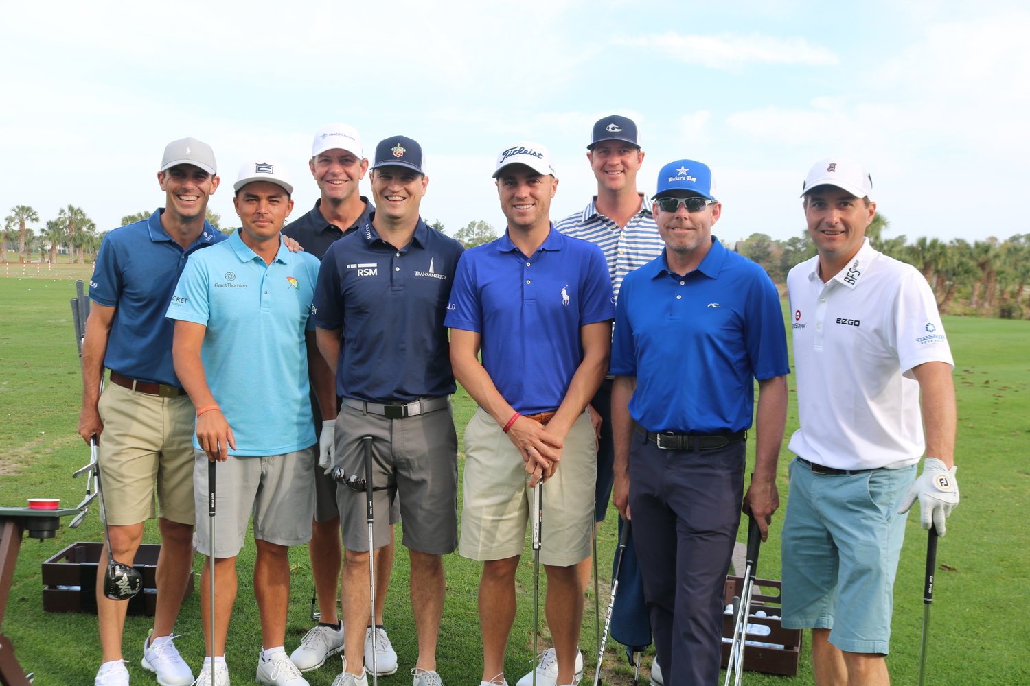 Billy Horschel, Rickie Fowler, Lucas Glover, Zach Johnson, Justin Thomas, Harris English, Justin Leonard and Kevin Kisner at the golf tournament at Sawgrass Country Club